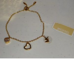 COPY - New Michael Kors 3 pc Mk logo 3 Hearts Gold Slider Bracelet Crystals
